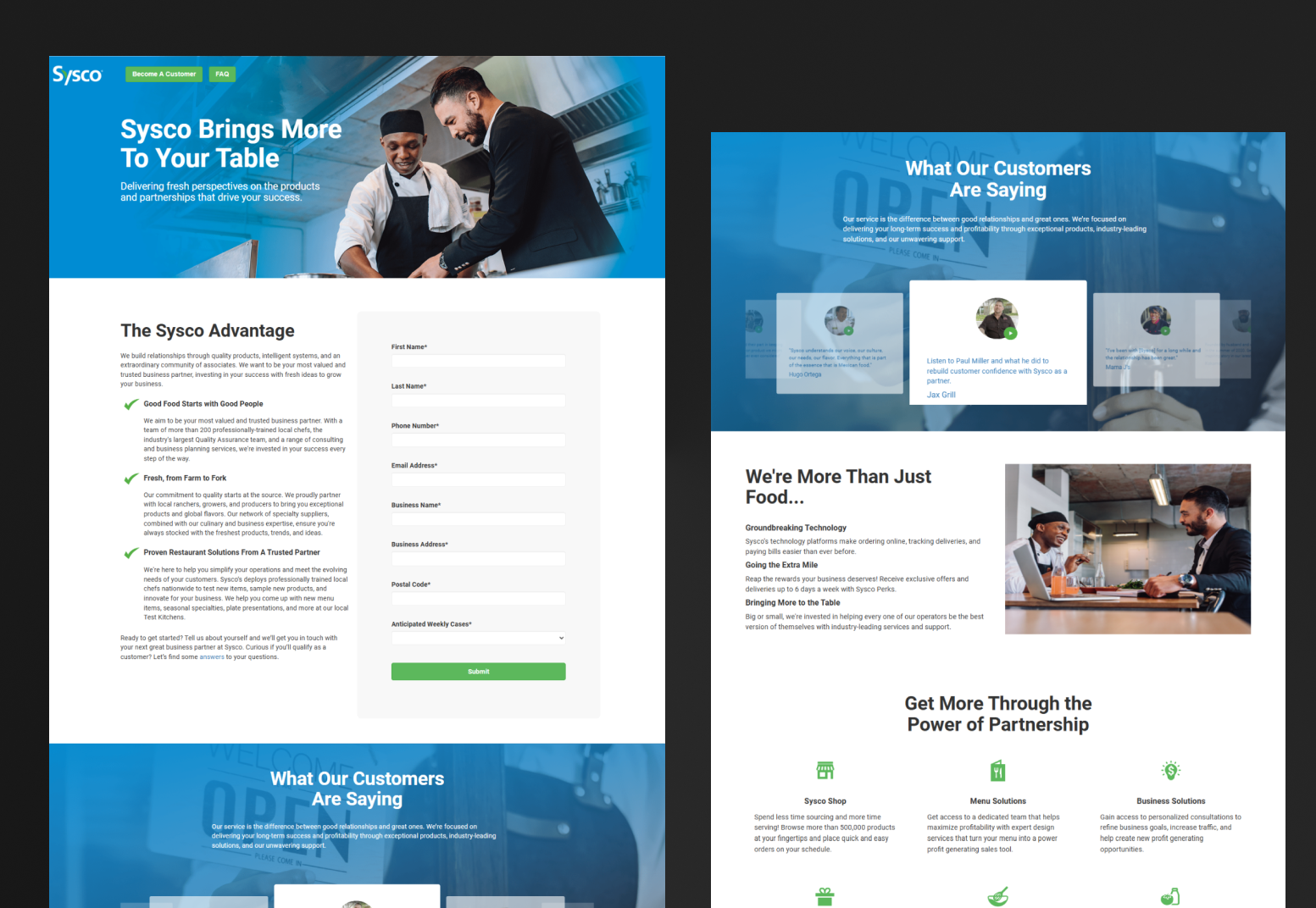 Become a Customer — Sysco landing page